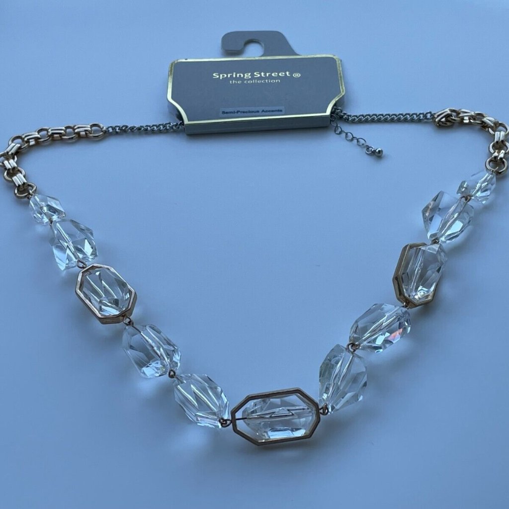 Spring Street Women Necklace Semi Precious Accents GoldClear Tone Jewelry New 18$